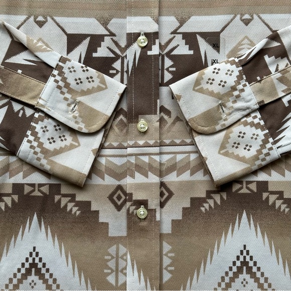 KNIT OXFORD TAUPE WOMENS SIZE XL WESTERN TRIBAL BUTTON UP DOWN LONG SLEEVE BROWN - Picture 4 of 6